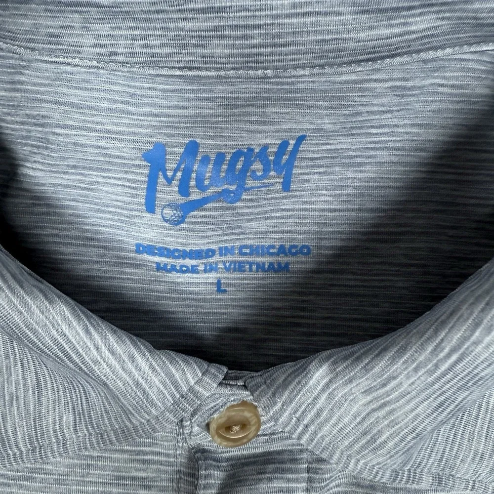 Mugsy‎ Polo Shirt Men's Large Gray Striped Short Sleeve Golf Performance